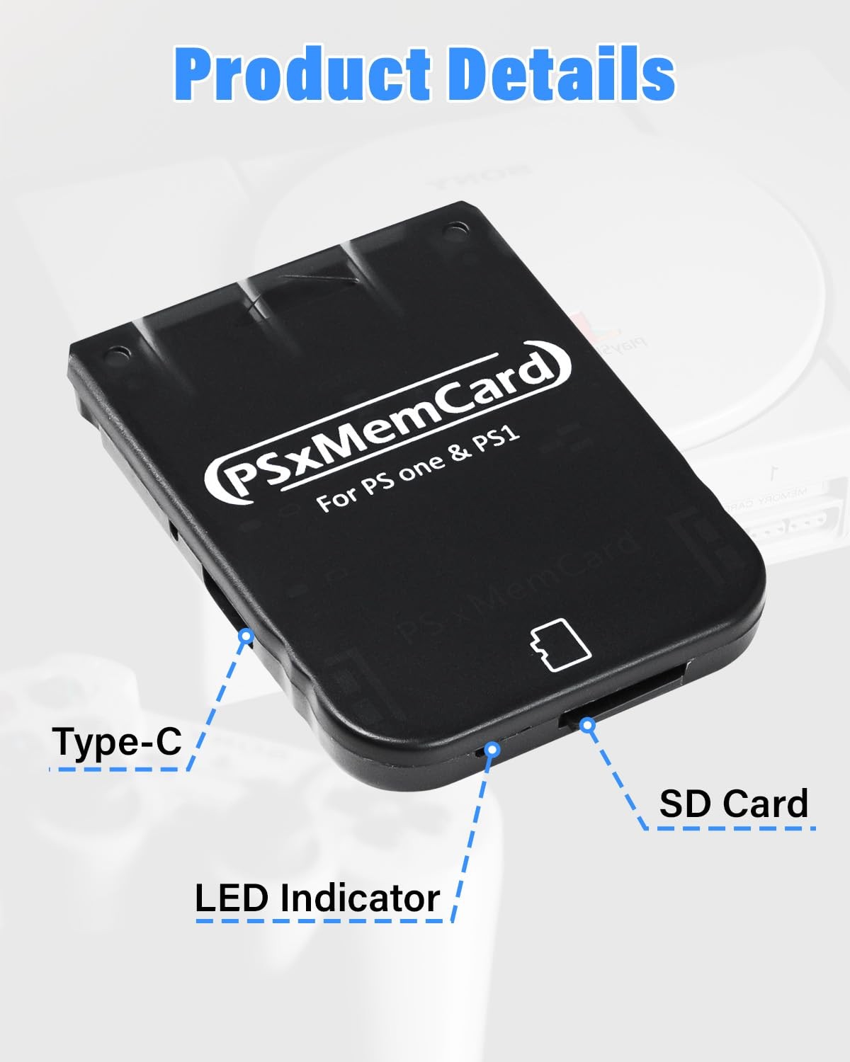 PS1 Memory Card 512MB Micro SD for PS1 & PS One, High Speed Game Save