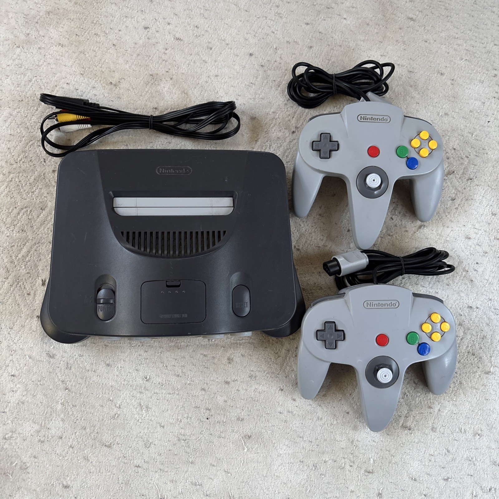Nintendo 64 N64 OEM Console Complete Bundle with OEM Controllers And Av Cord