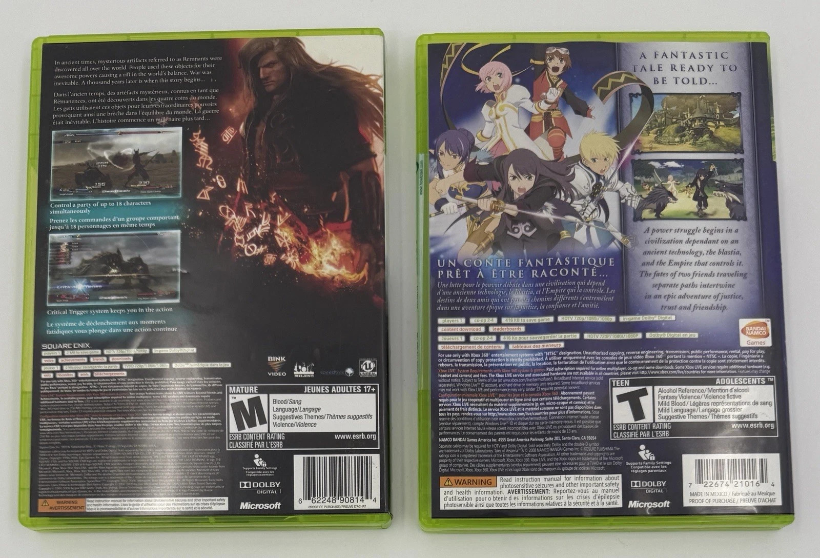 Xbox 360 RPG Lot: CIB The Last Remnant & New Tales Of Vesperia Square Enix Namco